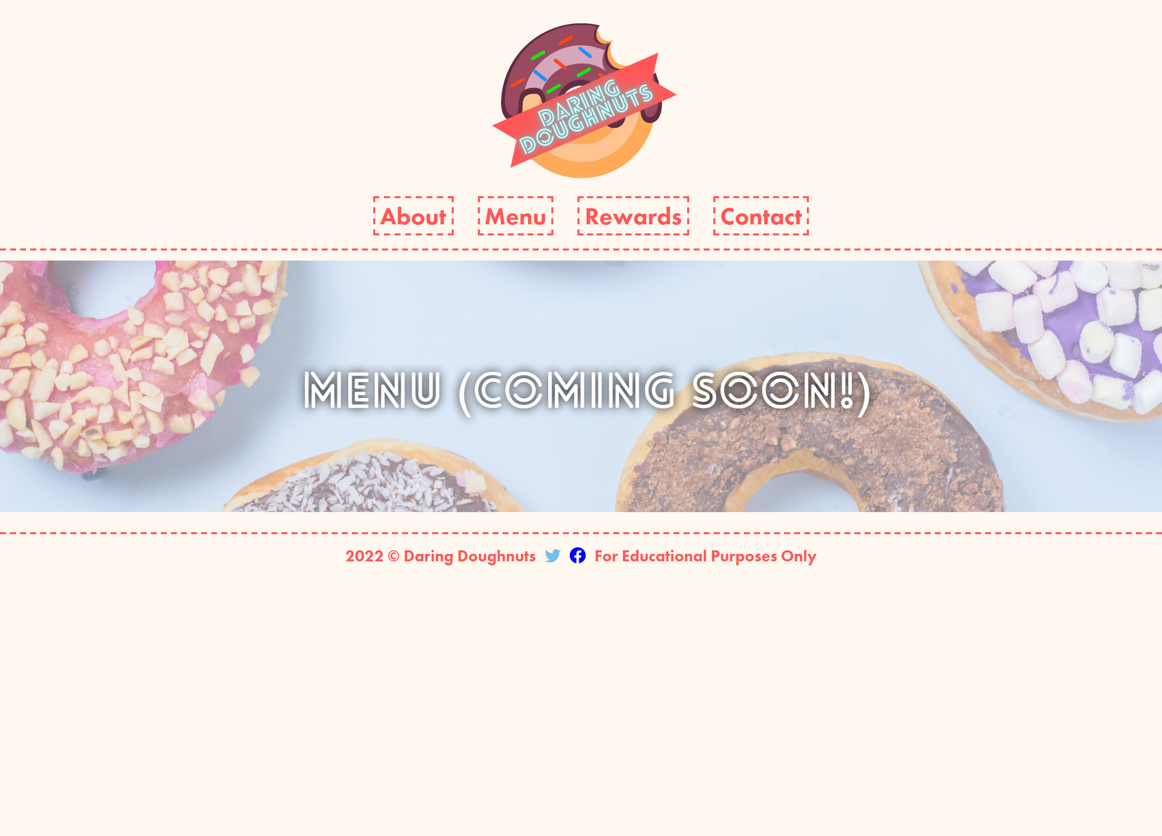 daring doughnuts menu page