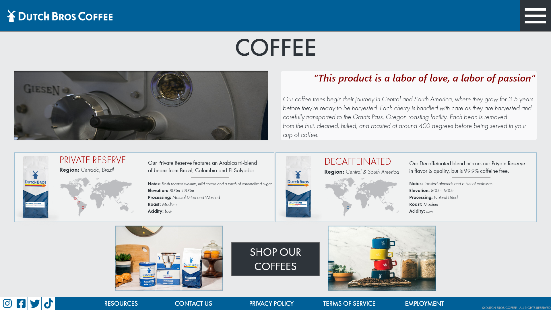 dutch bros redesigned coffee page