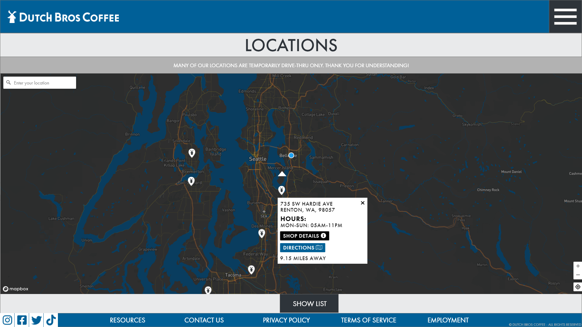 dutch bros redesigned locations page